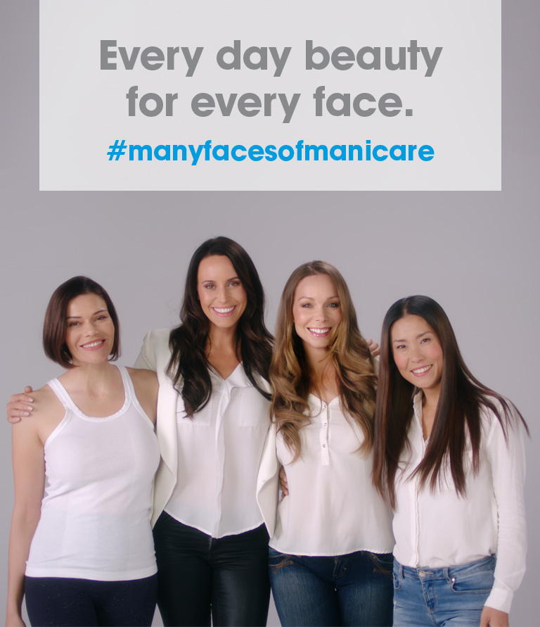 4 women standing along side with text box Many Faces of Manicare - Everyday beauty for every face #manyfacesofmanicare