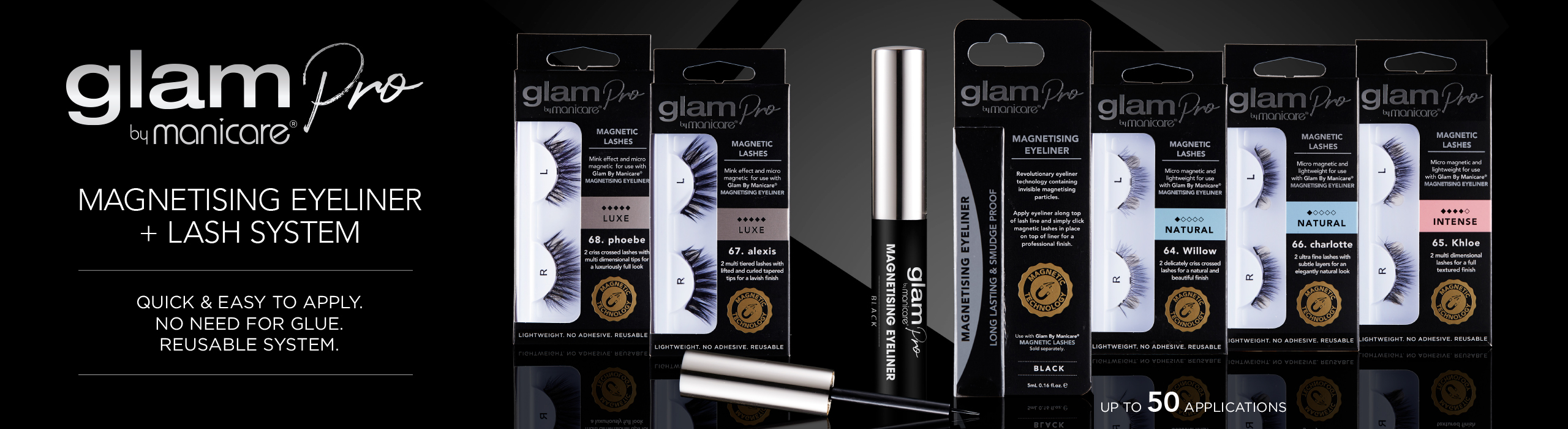 Glam by Manicare® Pro by Manicare Magnetising Eyeliner + Lash System. Change your look in a click with Glam!