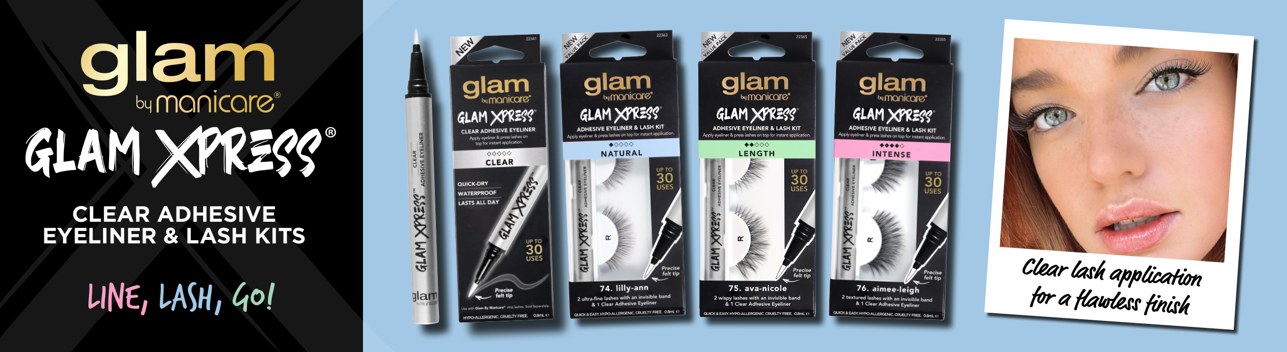 Glam Xpress™ Clear Adhesive Eyeliner & Lash Kits. Line Lash Go!
